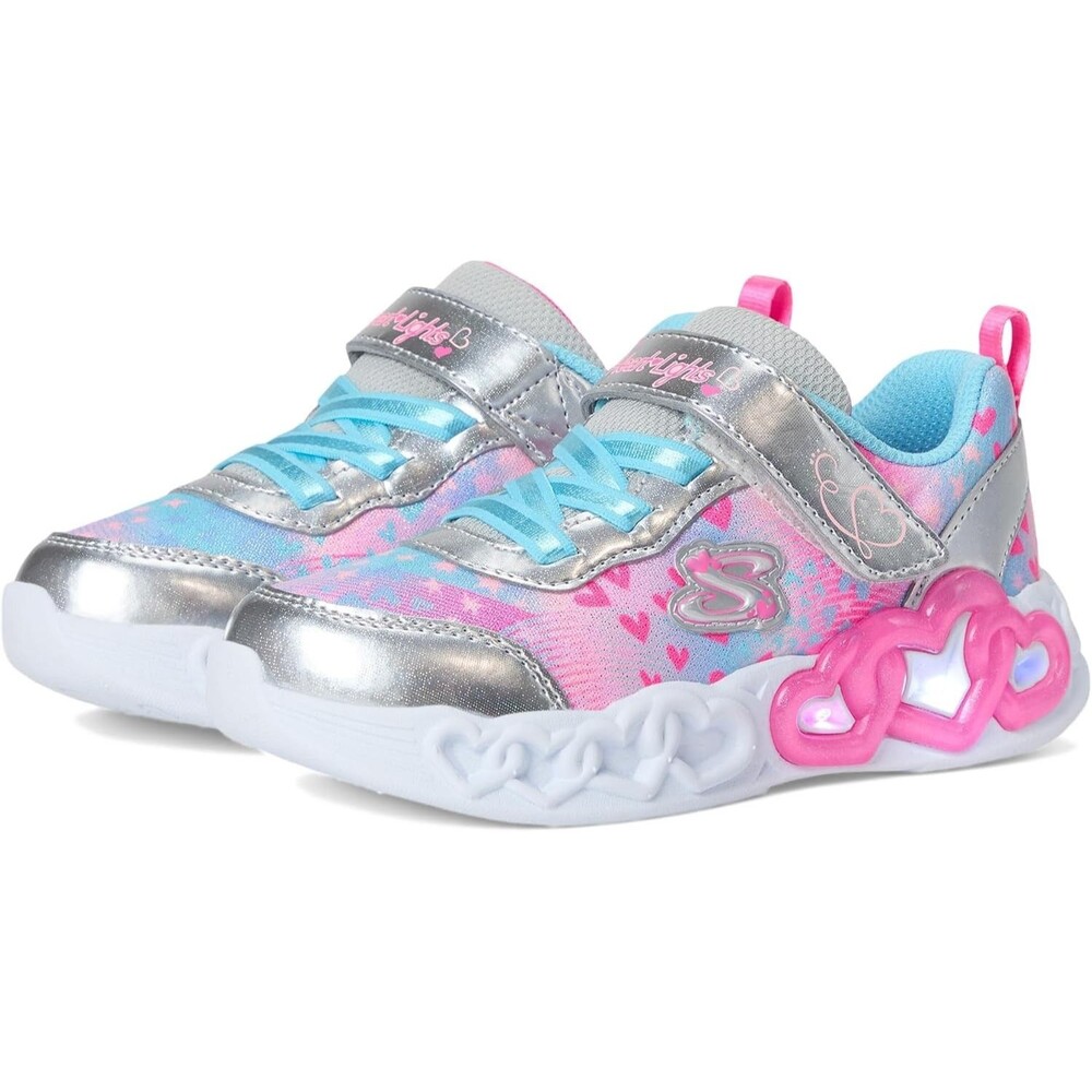 Skechers Kids Girls Infinite Heart Lights Sneaker Silver Size 13.5